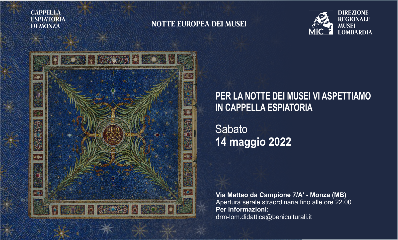 Cappella Espiatoria, Notte Europea dei Musei: apertura serale straordinaria